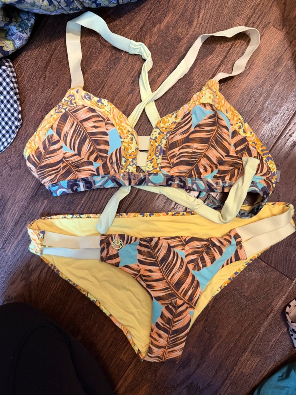 Maaji Yellow Blue Tropical Leaf Bikini